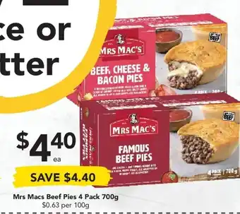 Mrs Macs Beef Pies 4 Pack 700g