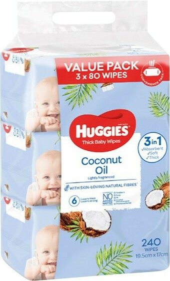 BIG W Huggies 3 x 80-Pack Wipes - Coconut Oil offer
