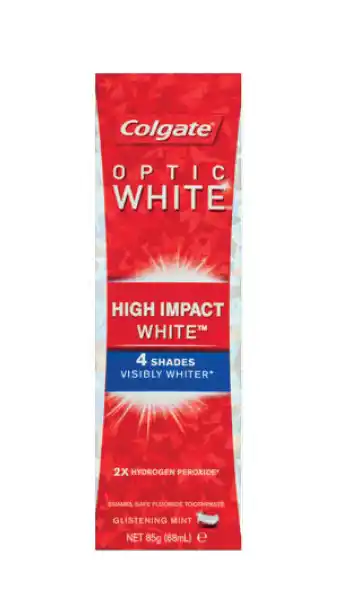 ePharmacy Colgate optic white high impact white glistening mint teeth whitening toothpaste with hydrogen peroxide 85g offer
