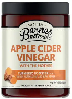 ePharmacy Barnes naturals apple cider vinegar with the mother turmeric booster 120 capsules offer