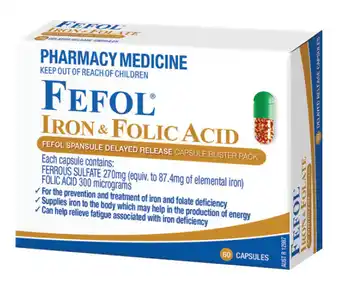 ePharmacy Fefol iron & folic acid 60 capsules offer