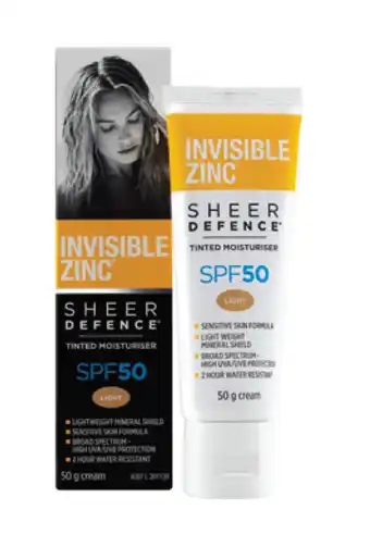 Invisible zinc sheer defence tinted moisturiser spf50 50g