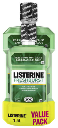 ePharmacy Listerine mouthwash fresh burst value pack 1 litre + 500ml offer