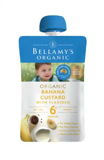 ePharmacy Bellamy's organic banana custard with flaxseed 120g offer