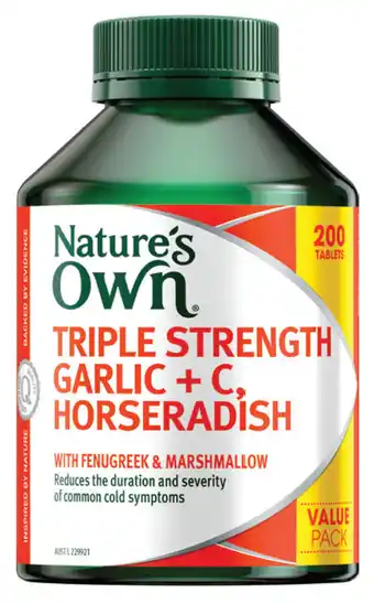 My Chemist Nature’s own triple strength garlic + c, horseradish 200 tablets offer
