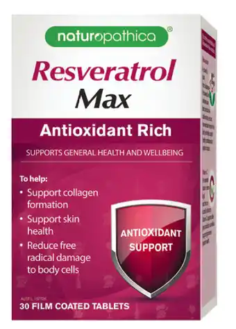 Naturopathica resveratrol max antioxidant rich 30 film coated tablets