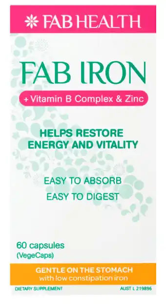My Chemist Fab iron + vitamin b complex & zinc 60 capsules offer