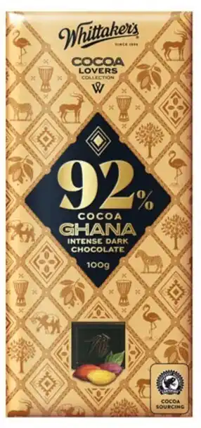 BIG W Whittaker&#039;s Cocoa Lovers 92% Dark Ghana 100g offer