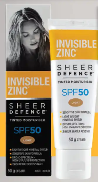My Chemist Invisible zinc sheer defence tinted moisturiser spf 50 light 50g offer