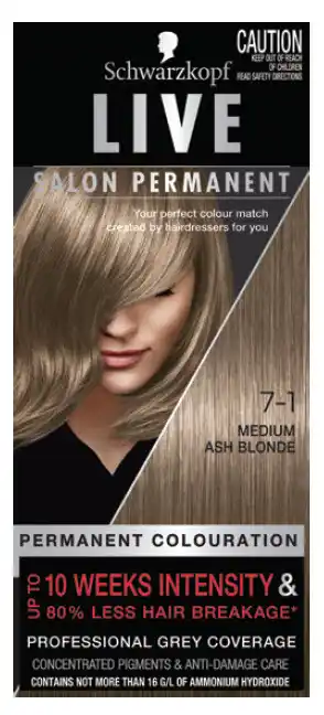 Good Price Pharmacy Schwarzkopf live salon permanent hair colour - 7.1 medium ash blonde offer