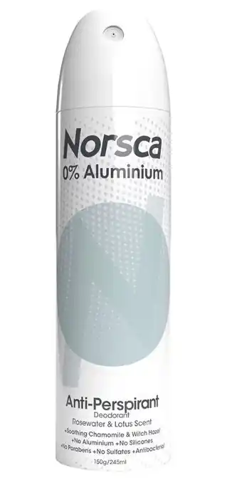 Norsca 0% aluminium anti-perspirant deodorant rosewater & lotus 150g