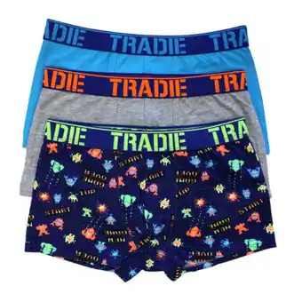 BIG W Tradie boys 3-pack fitted trunks sizes 4/6-14/16 offer