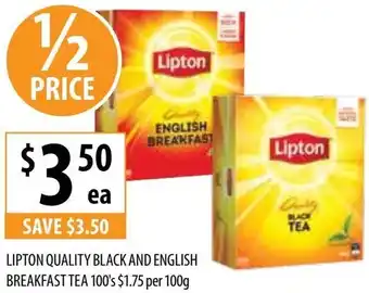 Supabarn LIPTON QUALITY BLACK AND ENGLISH BREAKFAST TEA 100's offer