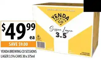 Supabarn YENDA BREWING CO SESSIONS LAGER 3.5% CANS 30 x 375ml offer
