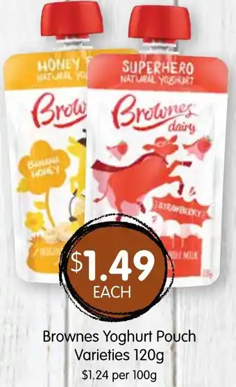 Spudshed Brownes Yoghurt Pouch Varieties 120g offer