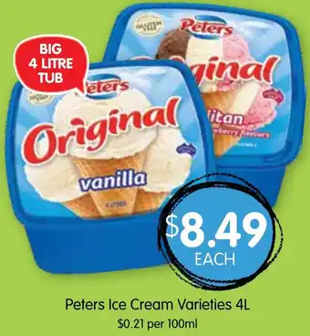Spudshed Peters Ice Cream Varieties 4L offer