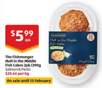 ALDI The Fishmonger Melt in the Middle Fish Cakes 2pk/290g offer