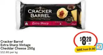 IGA Cracker Barrel Extra Sharp Vintage Cheddar Cheese 250g offer