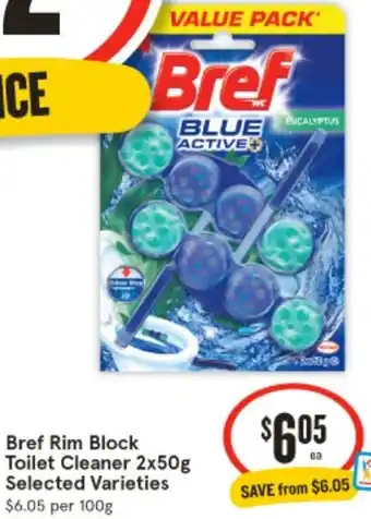 IGA Bref Rim Block Toilet Cleaner 2x50g Selected Varieties offer