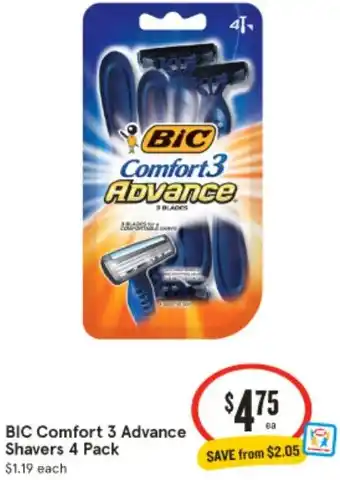 IGA BIC Comfort 3 Advance Shavers 4 Pack offer