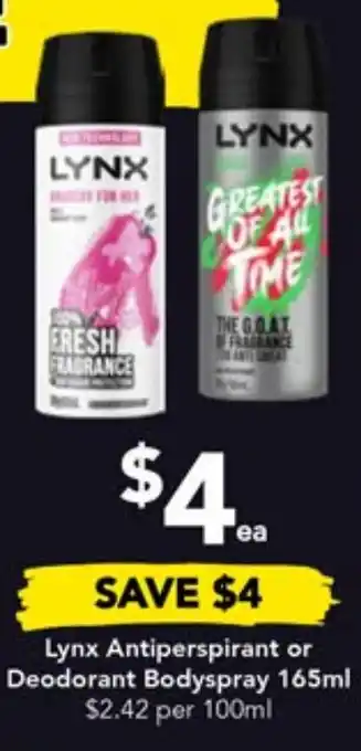 Drakes Lynx Antiperspirant or Deodorant Bodyspray 165ml offer