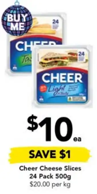 Cheer Cheese Slices 24 Pack 500g
