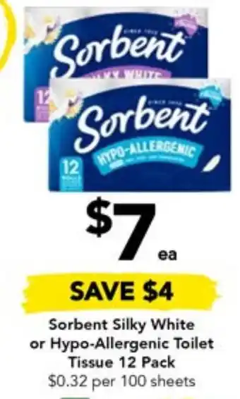 Drakes Sorbent Silky White or Hypo-Allergenic Toilet Tissue 12 Pack offer
