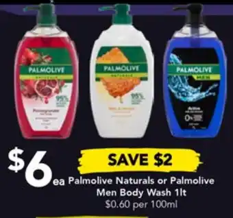 Drakes Palmolive Naturals or Palmolive Men Body Wash 1lt offer