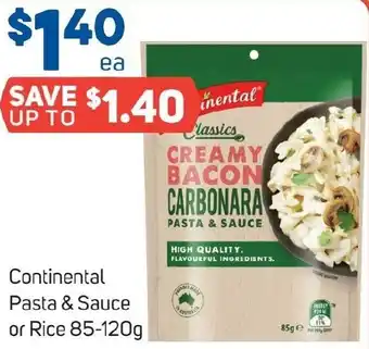 Foodland Continental Pasta & Sauce or Rice 85-120g offer