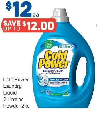 Foodland Cold Power Laundry Liquid 2 Litre or Powder 2kg offer
