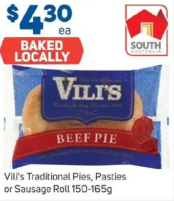 Foodland Vili's Traditional Pies, Pasties or Sausage Roll 150-165g offer