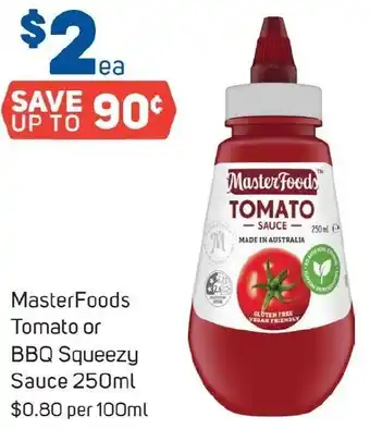 Foodland MasterFoods Tomato or BBQ Squeezy Sauce 250ml offer