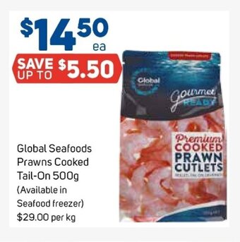 Foodland Global Seafoods Prawns Cooked Tail-On 500g offer