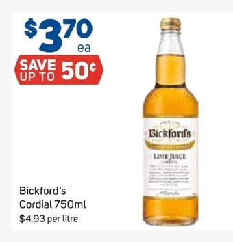 Foodland Bickford's Cordial 750ml offer