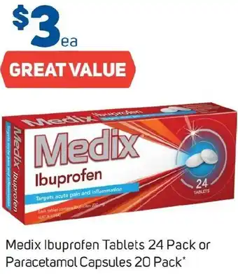 Foodland Medix Ibuprofen Tablets 24 Pack or Paracetamol Capsules 20 Pack offer