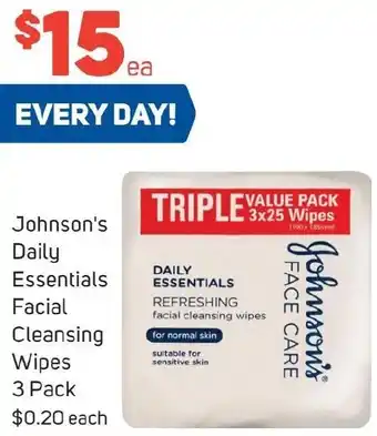 Foodland Johnson's Daily Essentials Facial Cleansing Wipes 3 Pack offer