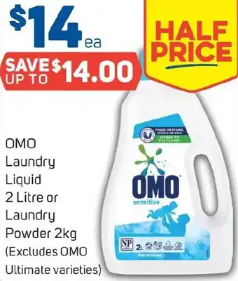 Foodland OMO Laundry Liquid 2 Litre or Laundry Powder 2kg offer