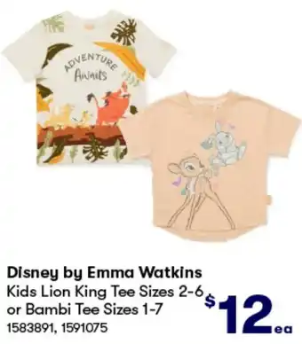 BIG W Disney by Emma Watkins Kids Lion King Tee Sizes 2-6 or Bambi Tee Sizes 1-7 offer