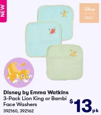 BIG W Disney by Emma Watkins 3-Pack Lion King or Bambi Face Washers offer