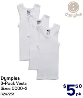 BIG W Dymples 3-Pack Vests Sizes 0000-2 offer