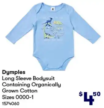 BIG W Dymples Long Sleeve Bodysuit Containing Organically Grown Cotton Sizes 0000-1 offer