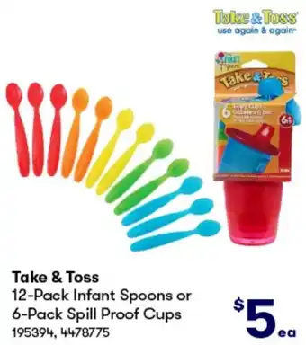 BIG W Take & Toss 12-Pack Infant Spoons or 6-Pack Spill Proof Cups offer