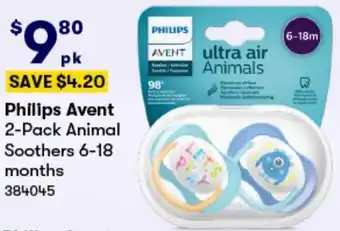 BIG W Philips Avent 2-Pack Animal Soothers 6-18 offer
