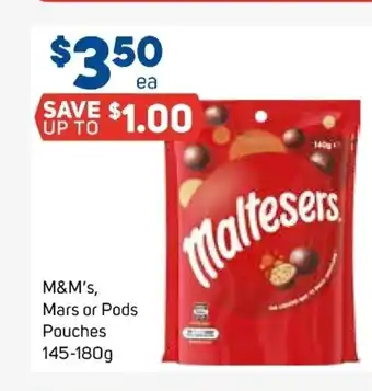 Foodland M&M's, Mars or Pods Pouches 145-180g offer