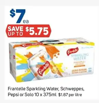Foodland Frantelle Sparkling Water, Schweppes, Pepsi or Solo 10 x 375ml offer