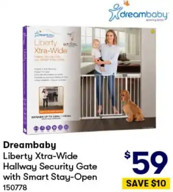 BIG W Dreambaby Liberty Xtra-Wide Hallway Security Gate with Smart Stay-Open offer