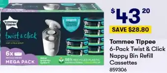 BIG W Tommee Tippee 6-Pack Twist & Click Nappy Bin Refill Cassettes offer