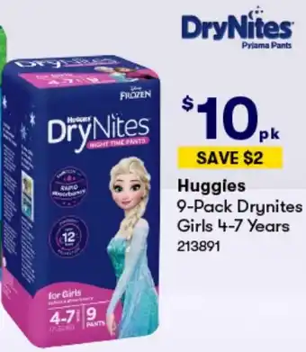 BIG W Huggies 9-Pack Drynites Girls 4-7 Years offer