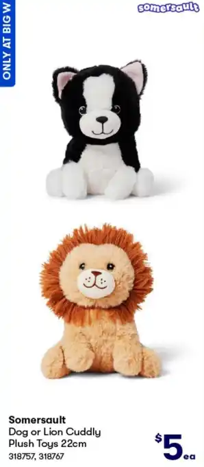 BIG W Somersault Dog or Lion Cuddly Plush Toys 22cm offer