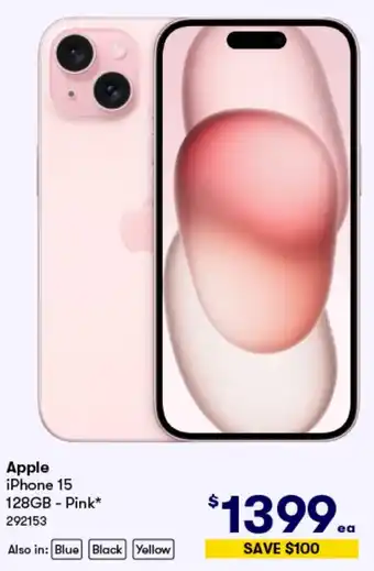 BIG W Apple iPhone 15 128GB Pink offer